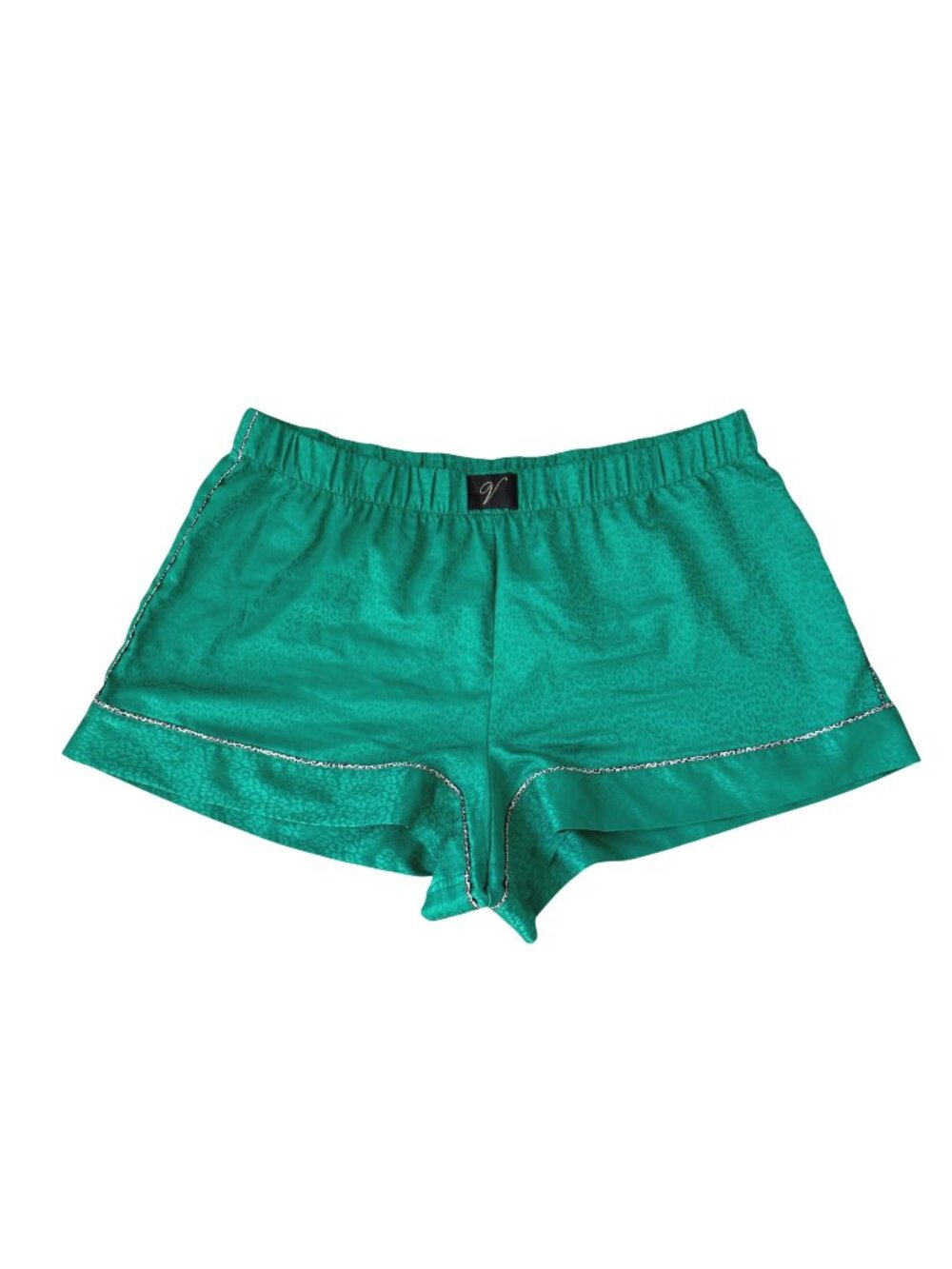 Victoria's Secret Women's PJ Sleep Shorts Sz XL Green Leopard Animal Print Satin